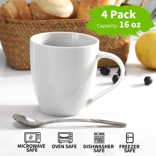 Mfacoy White Coffee Mugs Set of 4, 16 Ounce Mug with Handles, Ceramic