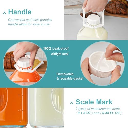 Ritayedet 2 Pack 64 Oz Glass Milk Bottle With Lids, 2 Qt Glass Water