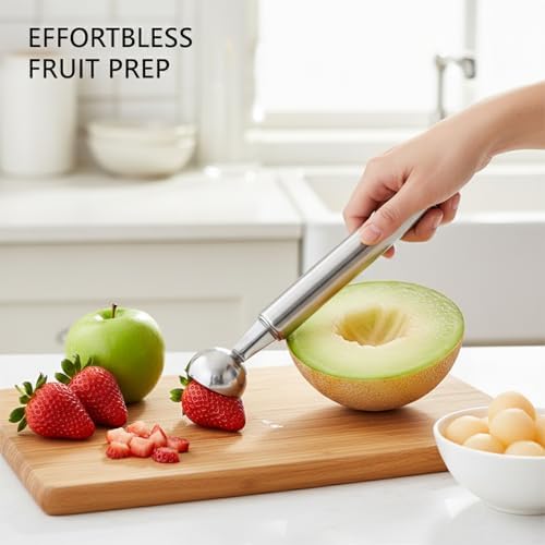 Stainless Steel Dual-End Fruit Corer & Melon Baller - Strawberry