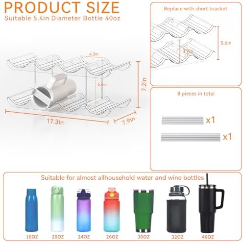 Yieach 2 Tier Water Bottle Holder for Cabinet,Acrylic Wine Rack and