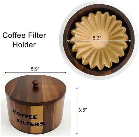 Coffee Filter Holder,Acacia Wood Coffee Filter Container for