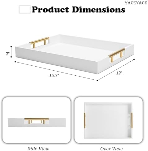 White Serving Tray with Metal Handles, 15.75" x 11.8" x 1.7"