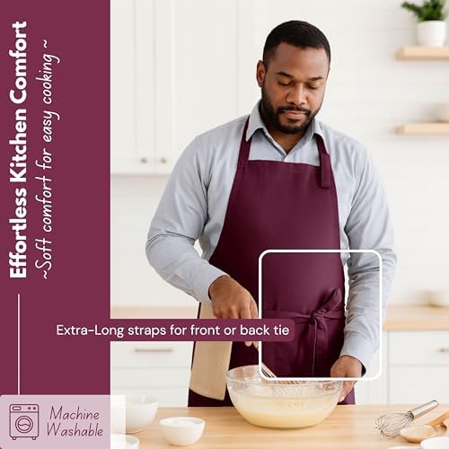 Native Fab Kitchen Apron 2 Pack - 100% Cotton Adjustable, Durable