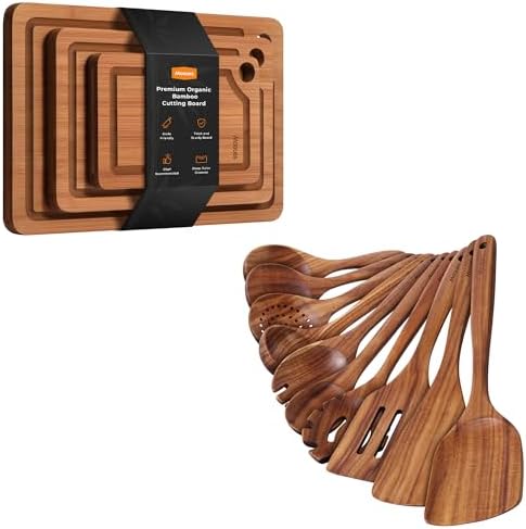 10-Piece Wooden Spoons and 3-Piece Bamboo Cutting Board Set