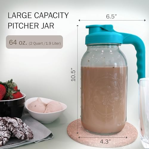 Mason Jar Pitcher - Airtight & Leakproof Glass Pitcher with Lid