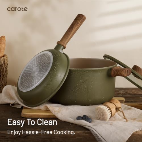 CAROTE 21pcs Ceramic Cookware Set, Pots and Pans Set, Green