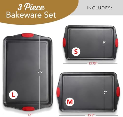 Eatex Baking Sheet Set, 3 Piece Baking Pans Set, Cookie Sheets for