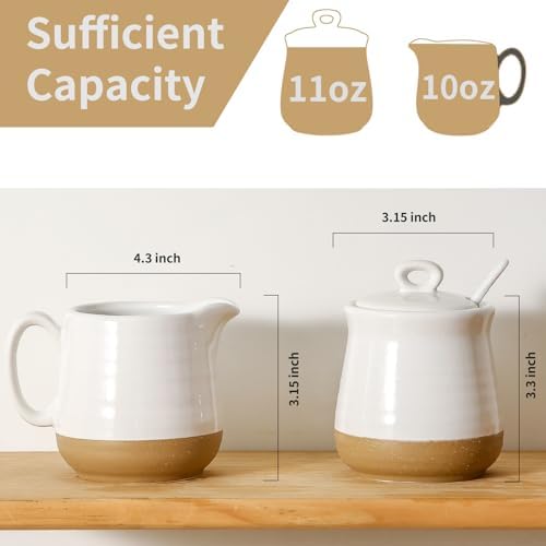 Hasense Ceramic Sugar and Creamer Set & Honey Jar with Dipper, 3 PCS
