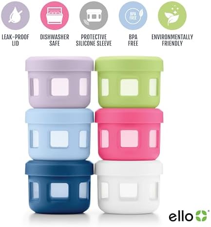 Ello 4oz Reusable Plastic Condiment Containers with Lids, 6 Pack,Sunny