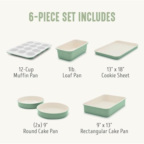 GreenLife 6 Piece Ceramic Nonstick Oven Bakeware Set, Sage