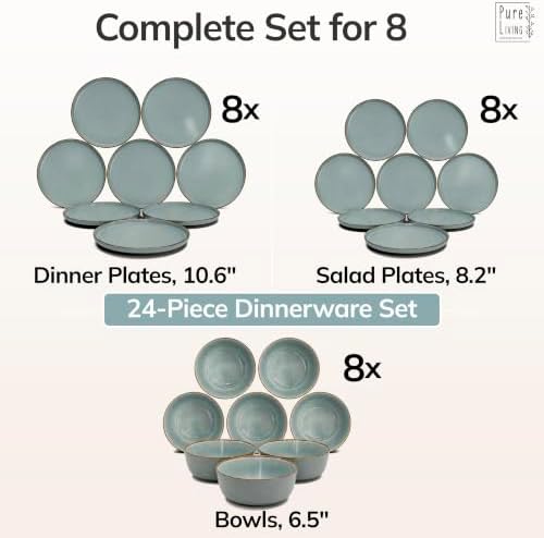 24 Piece Stoneware Dinnerware Set for 8, Handmade Plates and Bowls Set
