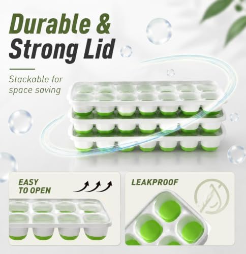3-Pack Ice Cube Trays with Lids - 42-Cube Durable Silicone & Plastic