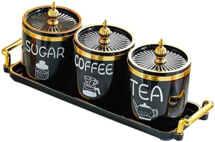 Fenteer 3 Piece Ceramic Canisters Set for Sugar Coffee Tea Storage
