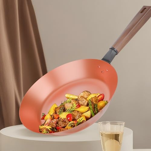 11.2-Inch Handmade Pure Copper Frying Pan - Premium Red Copper