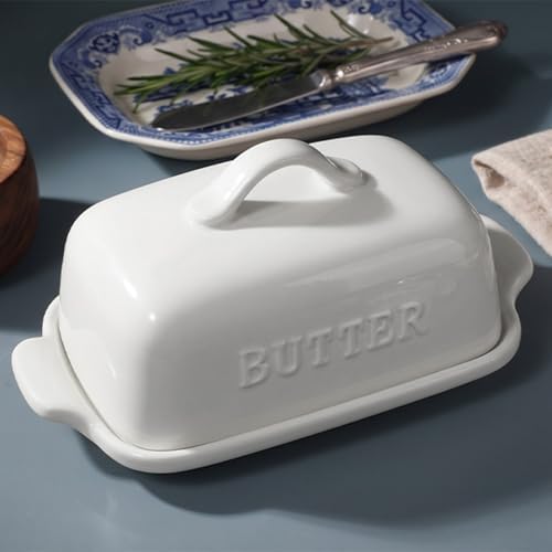 Porcelain Butter Dish with Lid for Countertop, White Butter Holder