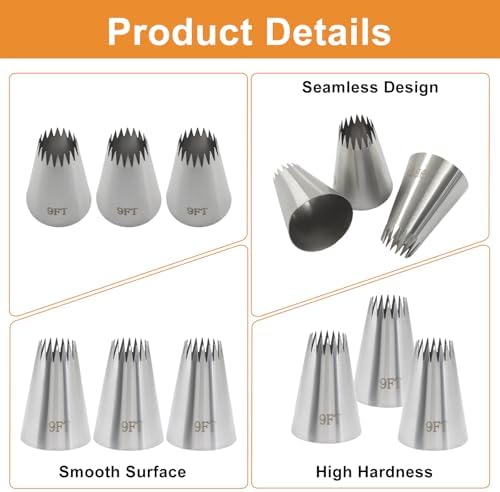 3Pcs 9FT Churro Piping Tips With 10 Bags, Stainless Steel