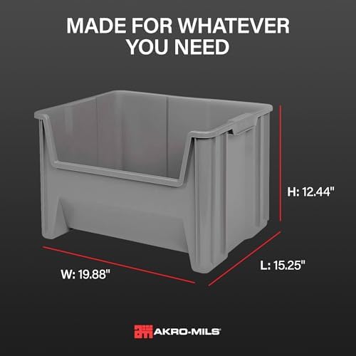 Akro-Mils Stak-N-Store Plastic Storage Bin, Gray, 3 Pack