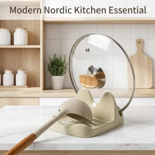 Ceramic Spoon Rest with Pot Lid Holder, 2-in-1 Spoon Holder for Stove