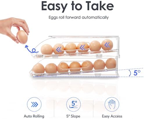 SMRCAD 24-Egg Holder for Fridge, Auto-Rolling