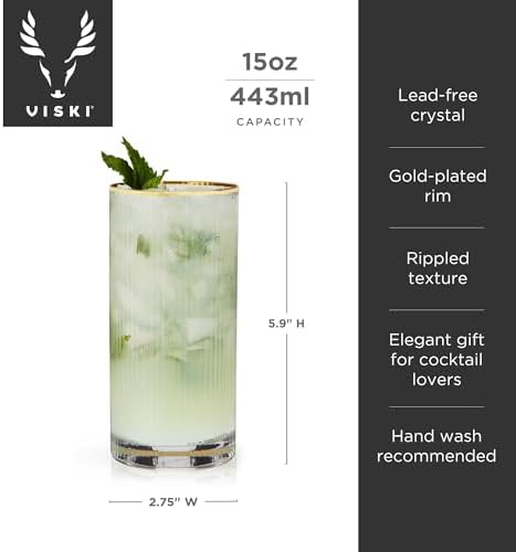 Viski Meridian Highball Glasses Set of 2 - Vintage Drinking Glass, Art