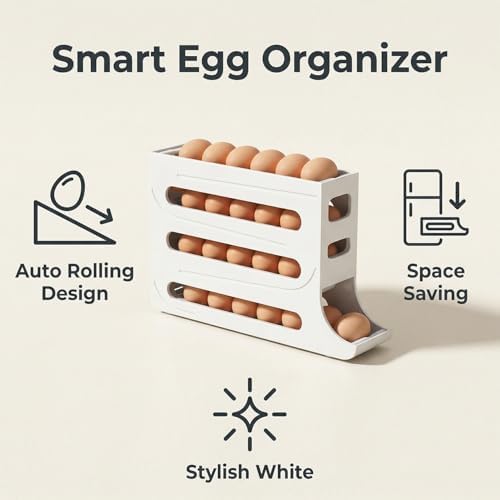28 Egg Holder for Fridge, 4-Tier Auto Rolling Egg Organizer for
