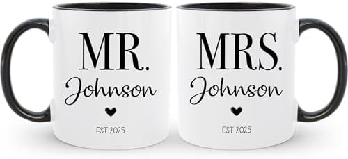 Personalized Mr & Mrs Coffee Mug Set | Customized Couple Gift Set for