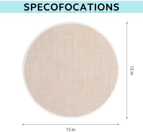 Beige Placemats Set of 4, 15 Inch Round for Kitchen & Dining Room