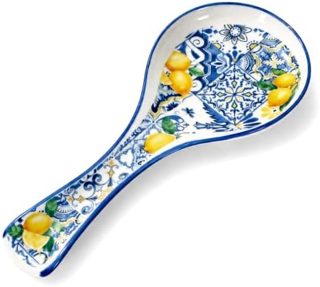 FYSUIMU 8.9 Inch Blue Tile Lemon Spoon Rest, Summer Kitchen Decor