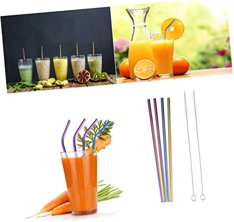 8pcs Drinking Straws Stainless Steel Set, Rainbow for Tumblers