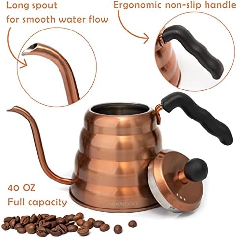 Mixpresso Gooseneck Coffee Kettle, 1.2 Liter (40 Oz), Stainless Steel