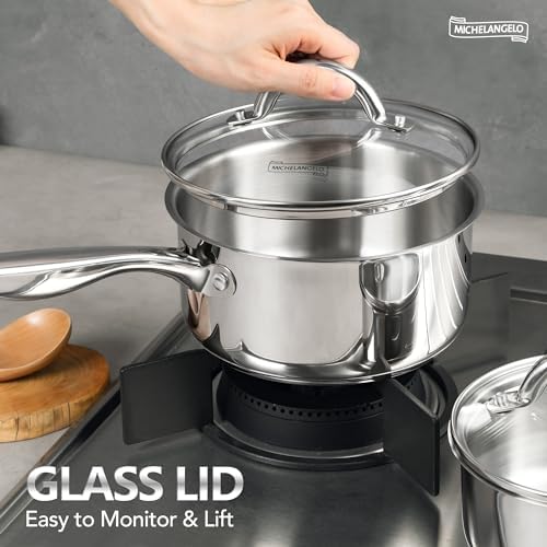 MICHELANGELO Saucepan Set 6pc, Triply Stainless Steel Sauce Pan with