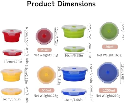 4 Collapsible Food Storage Containers, Silicone Food Storage