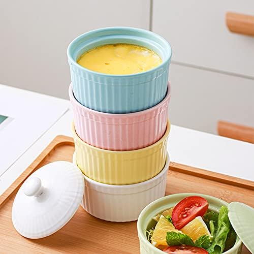 4 oz Ramekins, 5 Pack Porcelain Ramekin with Lid, Assorted Colors