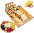 TURIMON Bamboo Charcuterie Board Set - Cheese Serving Platter with 4 Stainless Steel Knives and Fruit Tray - Elegant Cheese Board for Parties, Weddings, and Home Entertaining
