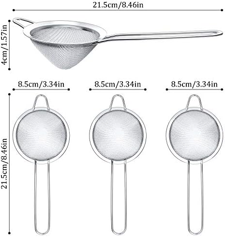 3 Pieces Cocktail Strainer Bar Strainer Fine Mesh Tea Strainer, 3.3 in