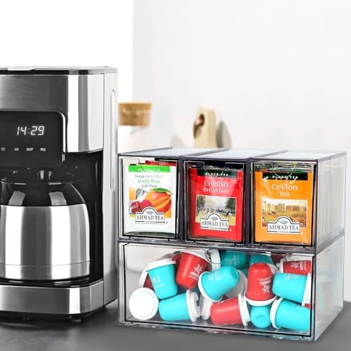 Tea and Coffee Organizer and Storage, 4 Compartments, Acrylic