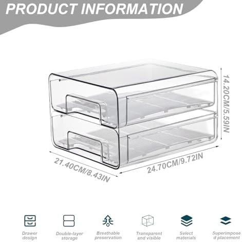 Fridge Drawer 2 Layer Pull-Out Transparent PET Fridge Drawer Organizer