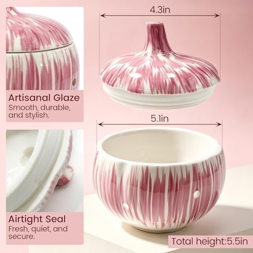 Purple Ceramic Garlic Keeper for Counter – With Lid & Vents, Garlic