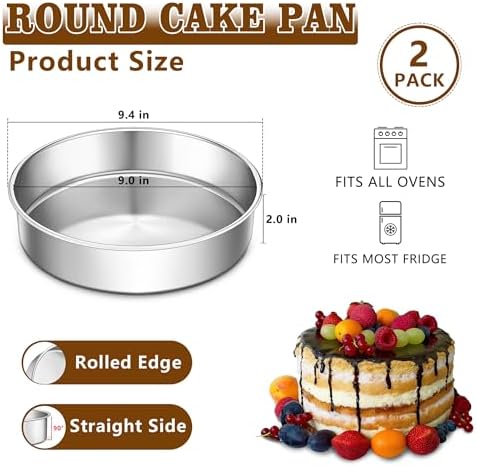 LIANYU 9 Inch Round Cake Pan Set of 2, Stainless Steel Layer Pan for
