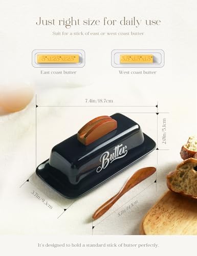 Black Butter Dish with Lid and Knife,Black Butter Tray,Ceramic Butter