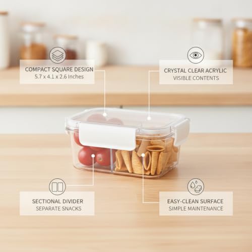 Clear Acrylic Storage Jar with Divider, Square Compartment Container
