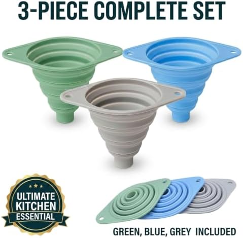 Kitchen Funnel Set 3 Pack, Silicone Collapsible Funnel Set (3pcs)