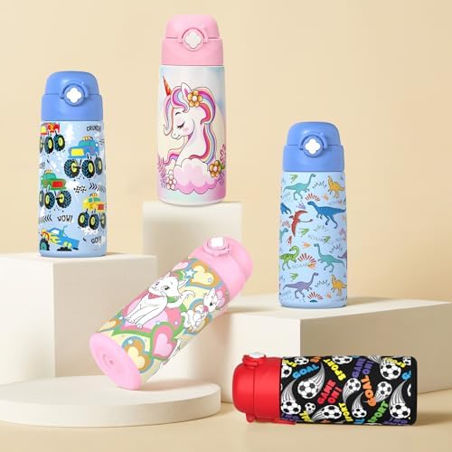Girls Insulated Water Bottle with Covered Pop-Up Straw,16 oz Kids Cups