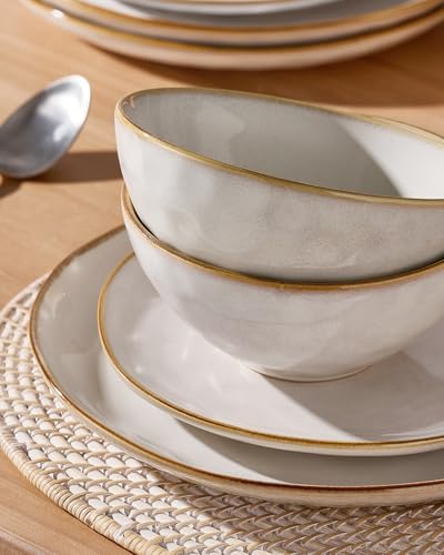 Famiware Ocean Round Ceramic Dinnerware Set for 4, Cappuccino White