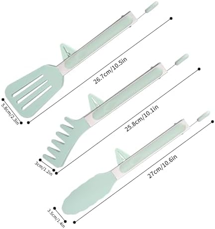 3-Piece 26 cm Stainless Steel Silicone Tip Tongs Set, Green