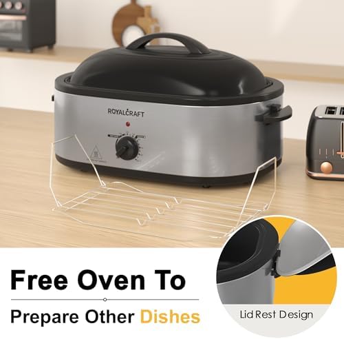Royalcraft Roaster Oven with Self-Basting Lid, 18qt Electric Roaster