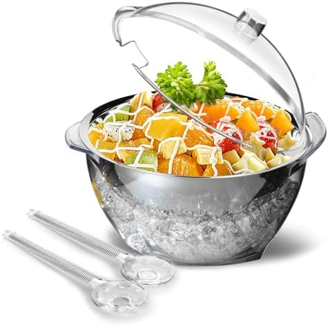 MEHOEIME Large Ice Chill Salad Bowl with Lid, Iced Serving Bowl with