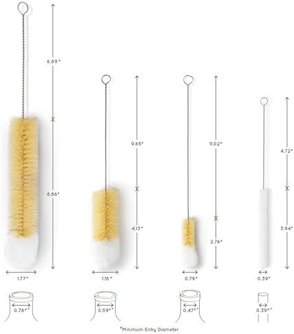 Bambaw Bottle Cleaner Brush Set, 4 Cleaning Brushes