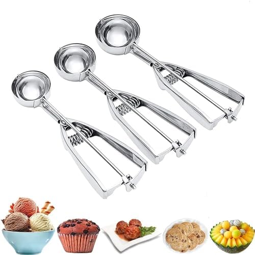 Stainless Steel Ice Cream Scoopers, Set of 3 - For Cookie Dough