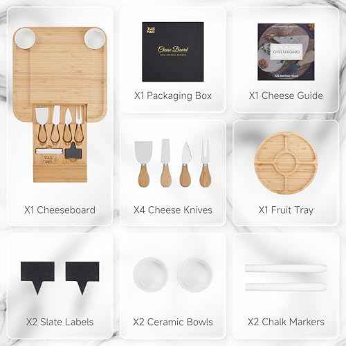 YZS Bamboo Charcuterie Board Set with 4 Cheese Knives, 13 Inch